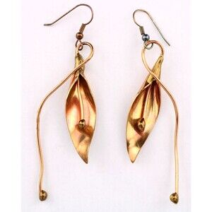 Vintage Handmade Copper Lily Flower 3.25" Mobile Chandelier Pierced Earrings